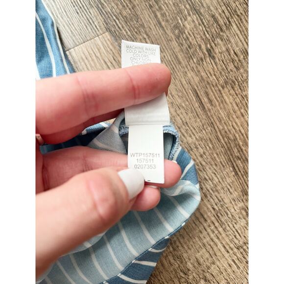 J. Jill Women Medium Blue White Striped Front Tie Button Down Tank Top Blouse - Picture 7 of 8